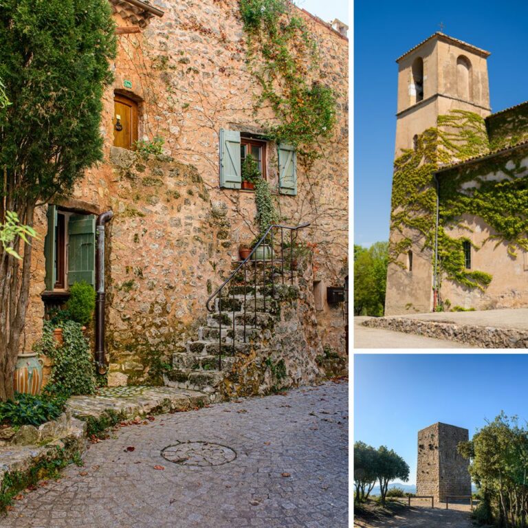 Le village de Tourtour avec ses maisons typiques en pierre, l'église Saint Denis et la Tour Grimaldi