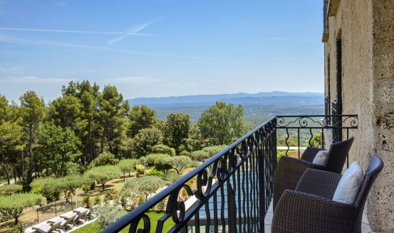 View from a bedroom terrace over the countryside around the Bastide de Tourtour