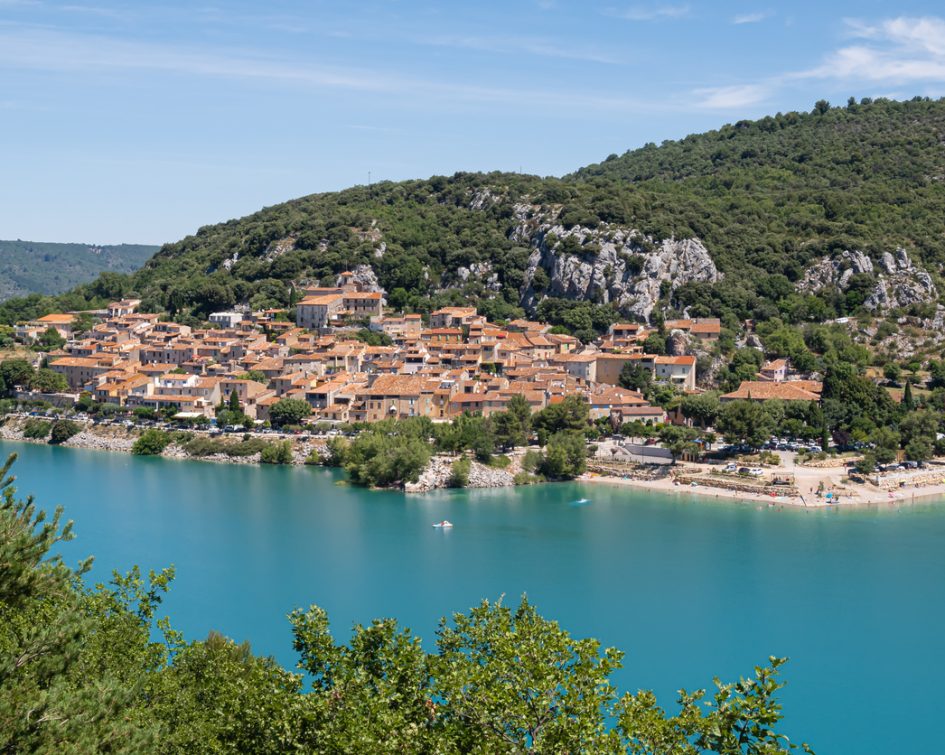 Bauduen, France - July 5, 2020: Bauduen and the Lake of the Holy Cross - Le lac de Sainte Croix in Provence